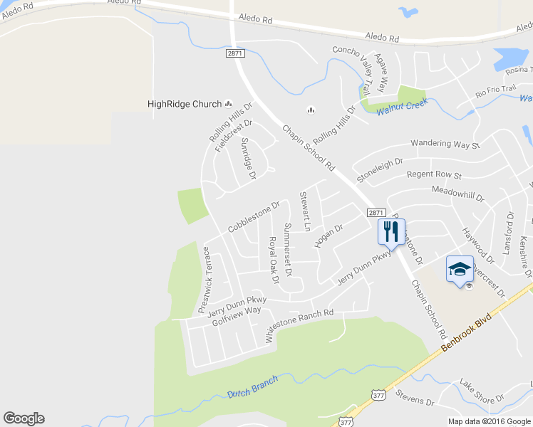 map of restaurants, bars, coffee shops, grocery stores, and more near 7100 Royal Oak Dr in Benbrook