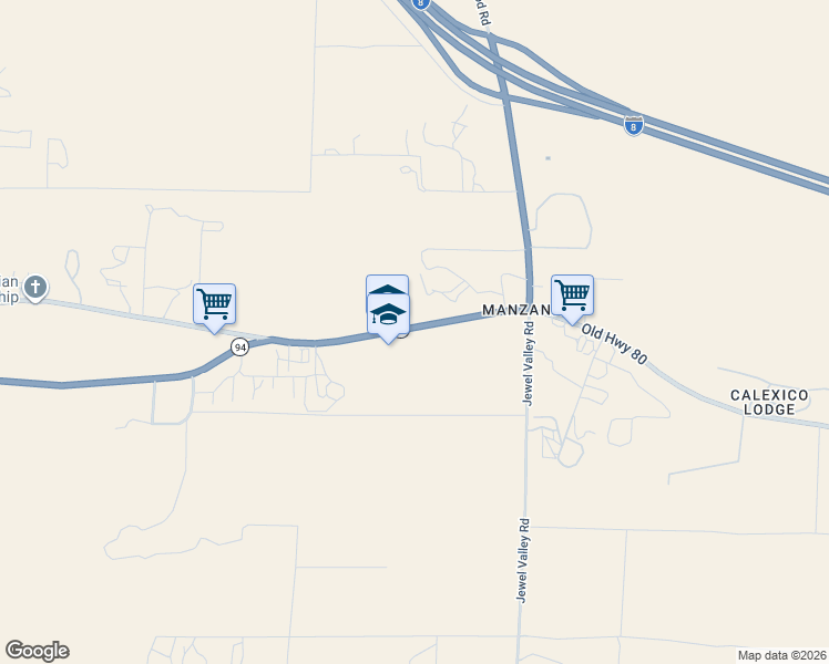 map of restaurants, bars, coffee shops, grocery stores, and more near 39664 Old Highway 80 in Boulevard