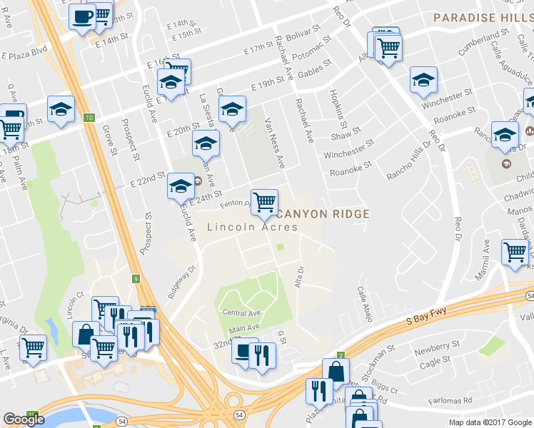 map of restaurants, bars, coffee shops, grocery stores, and more near 2531 Granger Avenue in National City