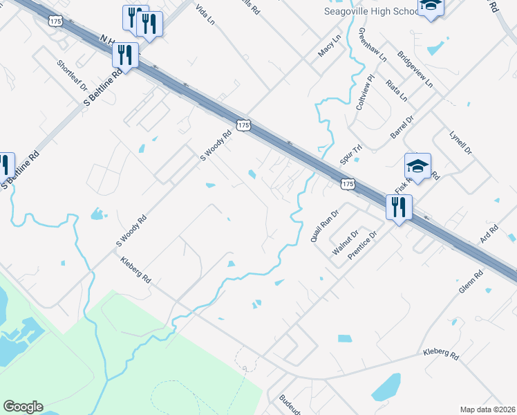 map of restaurants, bars, coffee shops, grocery stores, and more near 1902 South Woody Road in Dallas