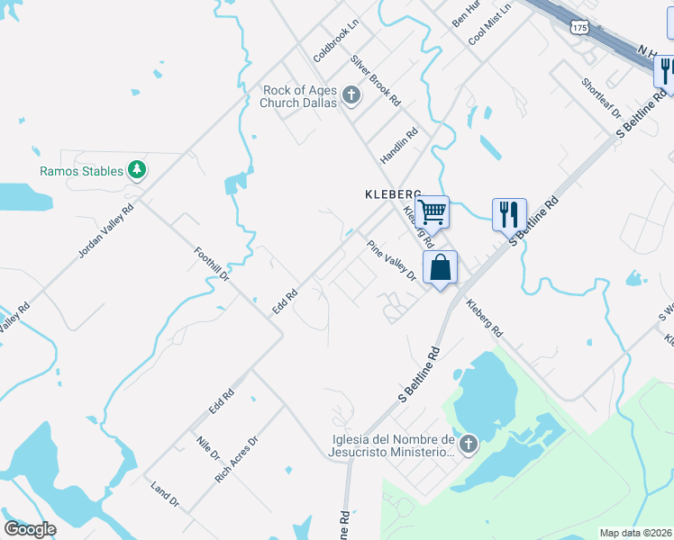 map of restaurants, bars, coffee shops, grocery stores, and more near 13202 Baltusral Court in Dallas