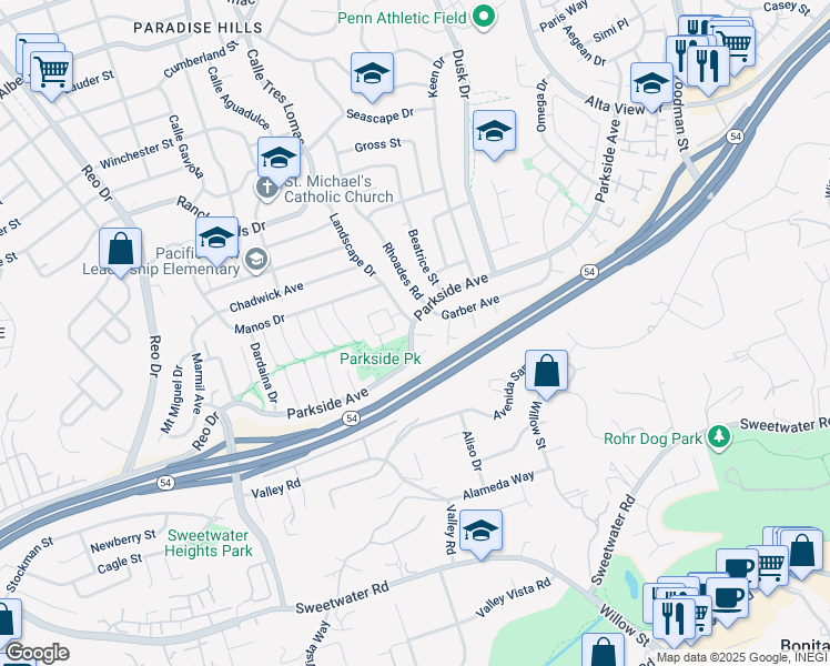 map of restaurants, bars, coffee shops, grocery stores, and more near 2910 Lucia Jade Loop in San Diego