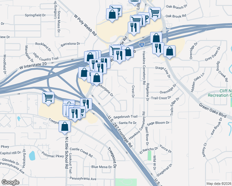 map of restaurants, bars, coffee shops, grocery stores, and more near 5911 Flintshire Court in Arlington