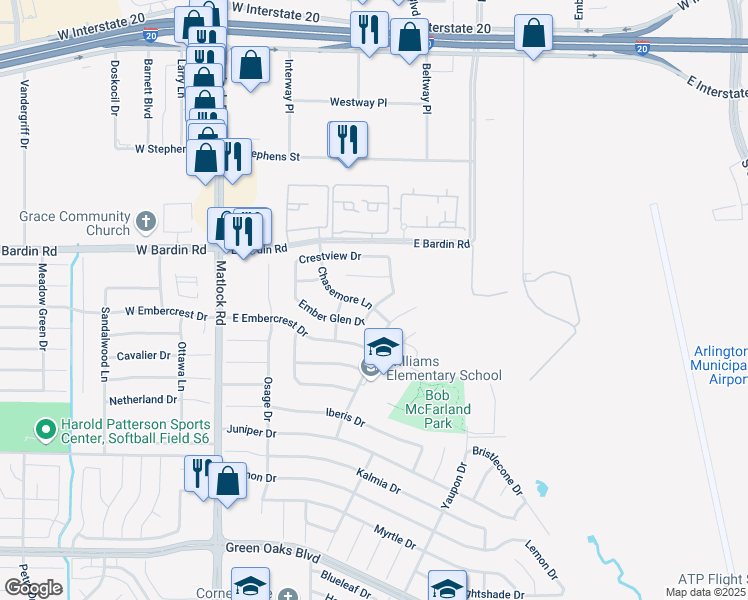 map of restaurants, bars, coffee shops, grocery stores, and more near 315 Chasemore Lane in Arlington