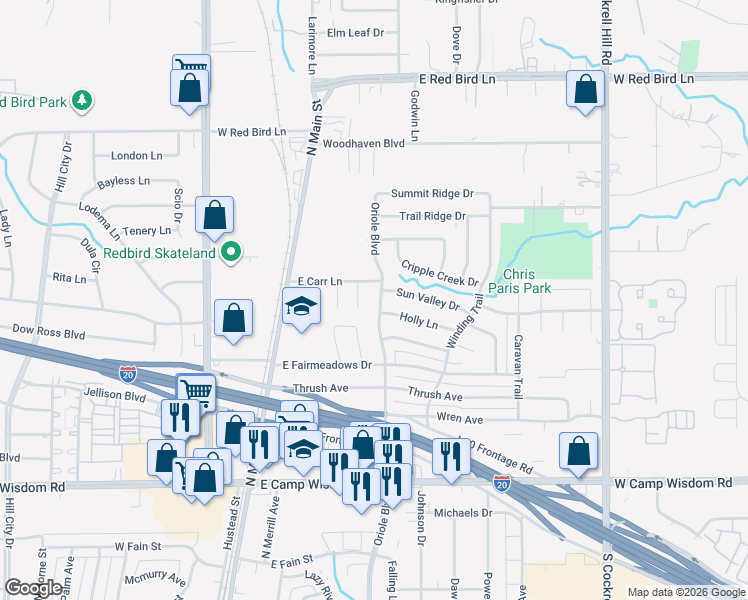 map of restaurants, bars, coffee shops, grocery stores, and more near 1211 Oriole Blvd in Duncanville