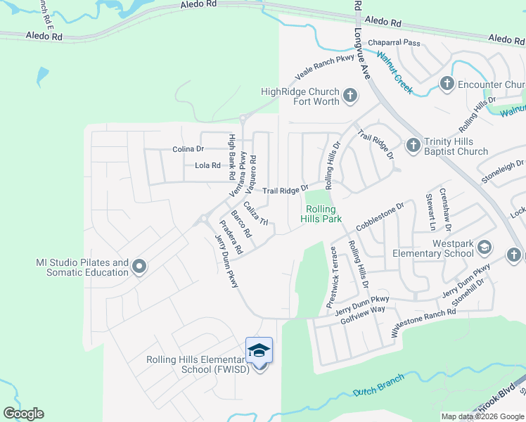 map of restaurants, bars, coffee shops, grocery stores, and more near 10201 Claire Creek Road in Fort Worth