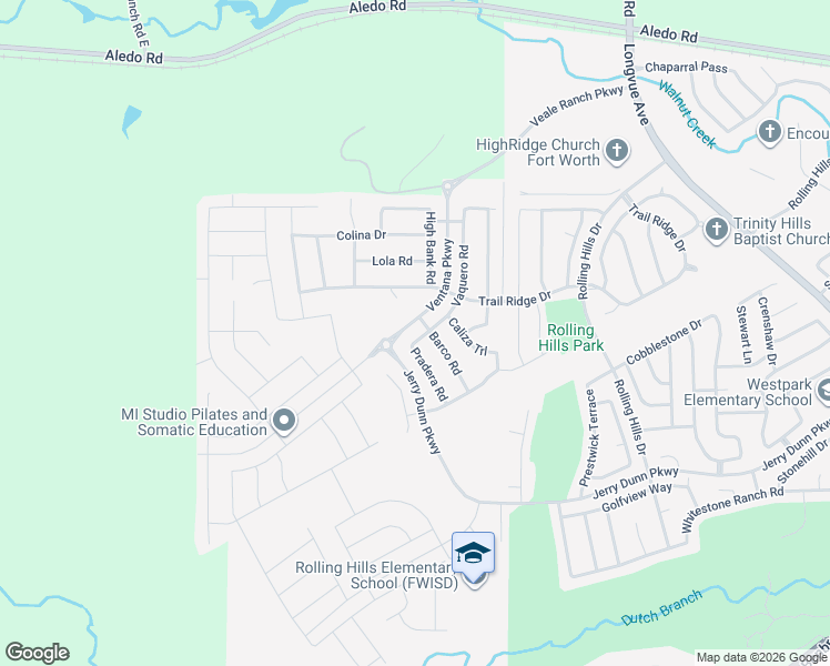 map of restaurants, bars, coffee shops, grocery stores, and more near 5656 Vaquero Road in Fort Worth