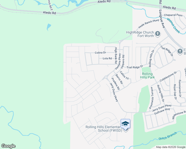 map of restaurants, bars, coffee shops, grocery stores, and more near 10218 Rolling Hills Drive in Fort Worth