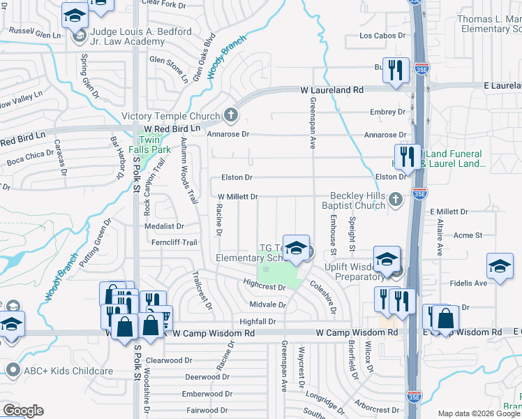 map of restaurants, bars, coffee shops, grocery stores, and more near 6518 Starkey Street in Dallas