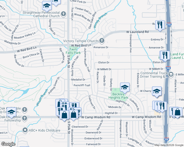 map of restaurants, bars, coffee shops, grocery stores, and more near 6525 Racine Drive in Dallas