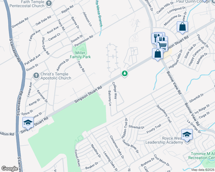 map of restaurants, bars, coffee shops, grocery stores, and more near 6123 Balcony Lane in Dallas