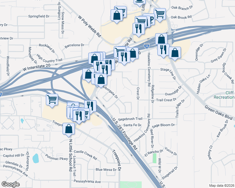 map of restaurants, bars, coffee shops, grocery stores, and more near 5911 Flintshire Court in Arlington