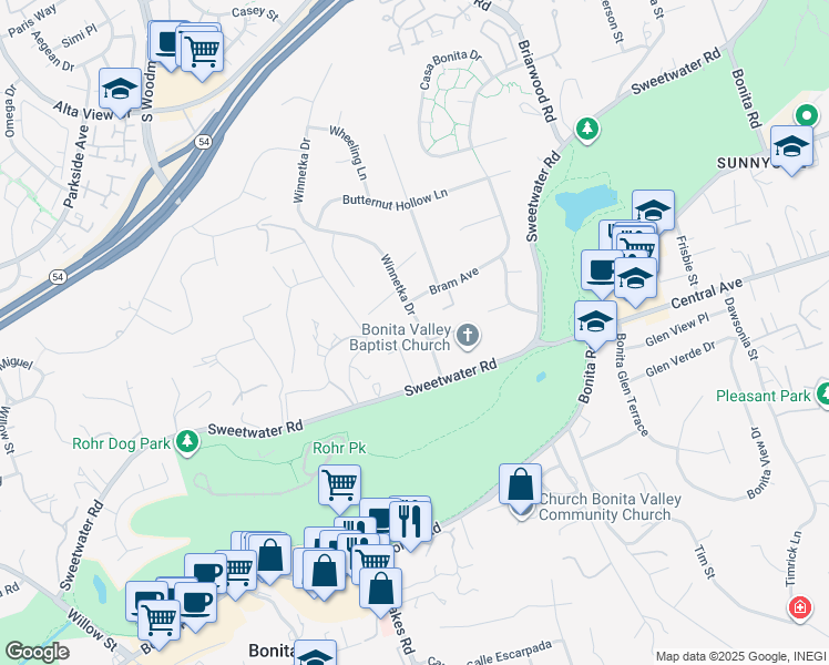 map of restaurants, bars, coffee shops, grocery stores, and more near 3518 Winnetka Drive in Bonita