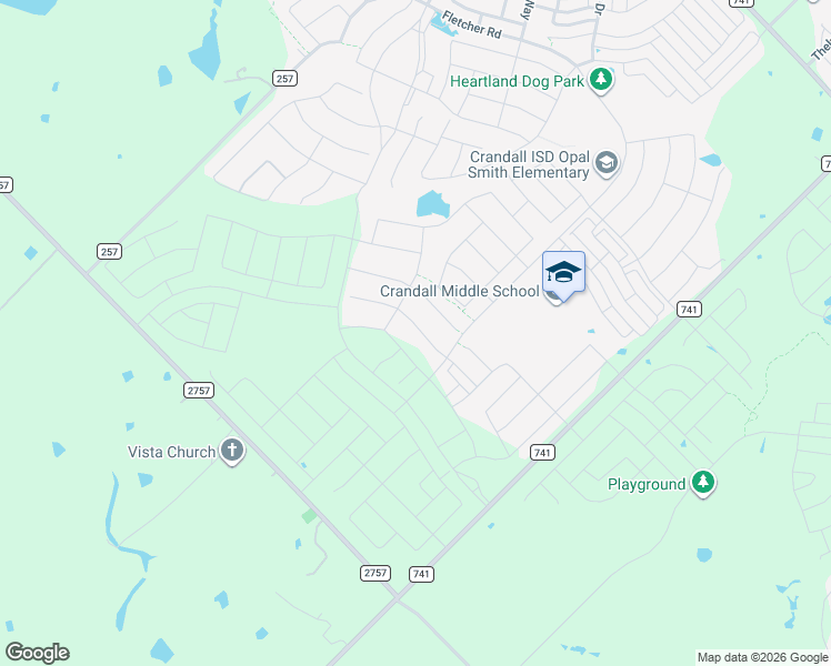 map of restaurants, bars, coffee shops, grocery stores, and more near 3819 Star Mesa Street in Crandall