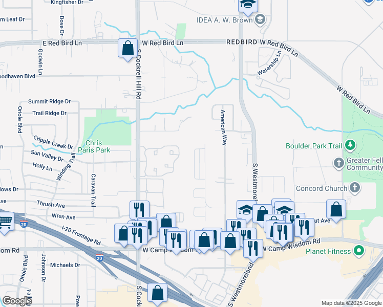 map of restaurants, bars, coffee shops, grocery stores, and more near 6533 Maryibel Circle in Dallas
