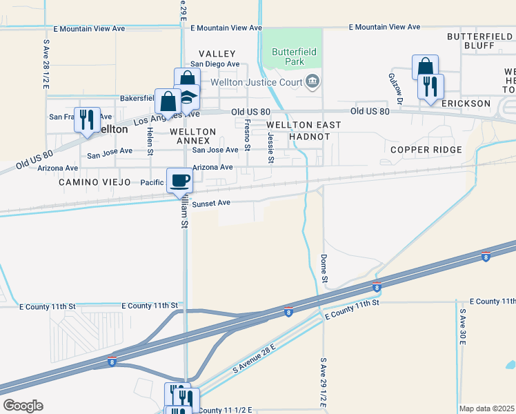 map of restaurants, bars, coffee shops, grocery stores, and more near 10609 Gael Street in Wellton