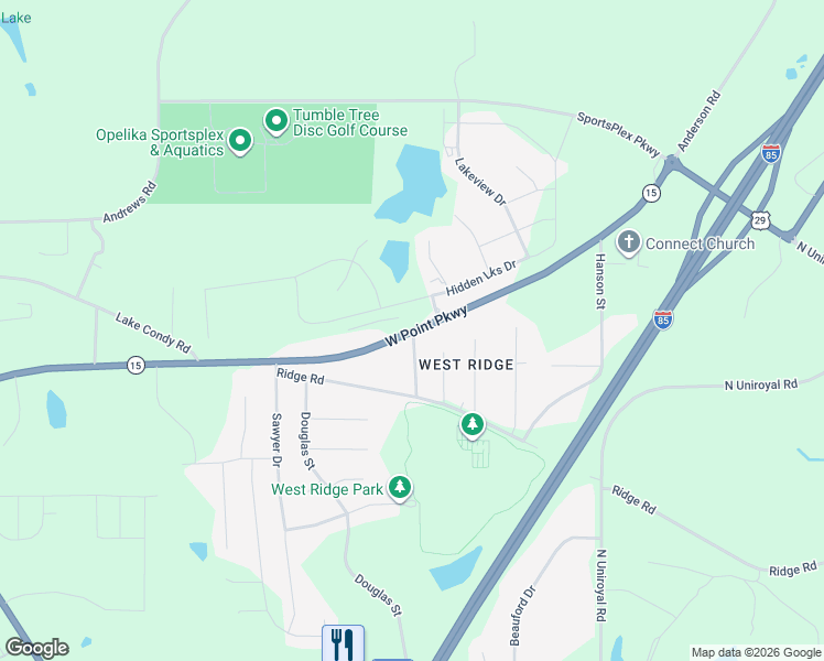 map of restaurants, bars, coffee shops, grocery stores, and more near 1498 W Point Pkwy in Opelika