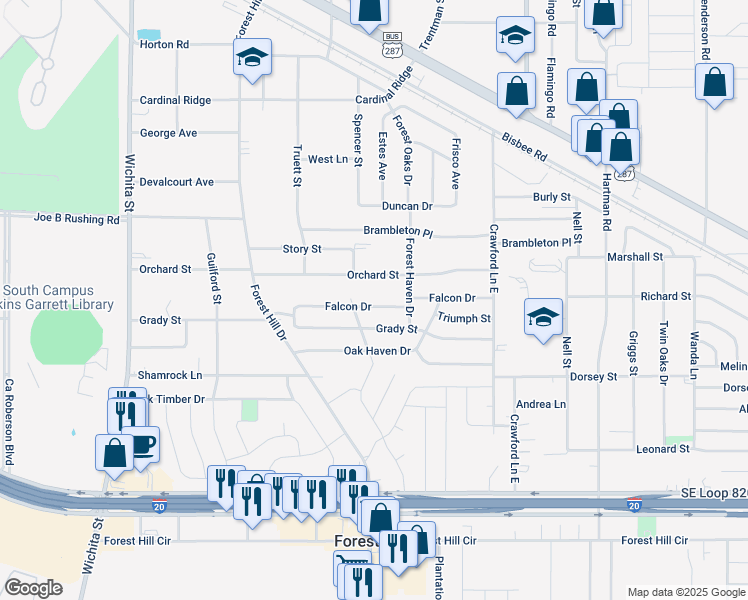 map of restaurants, bars, coffee shops, grocery stores, and more near 3704 Falcon Drive in Forest Hill