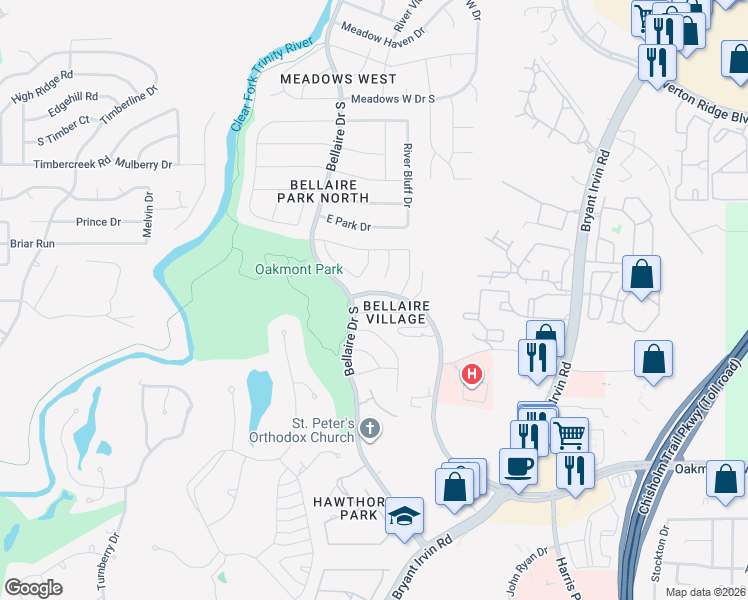 map of restaurants, bars, coffee shops, grocery stores, and more near 7104 Rose Quartz Court in Fort Worth