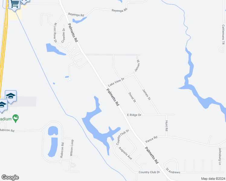 map of restaurants, bars, coffee shops, grocery stores, and more near 1811 Palmetto Road in Benton