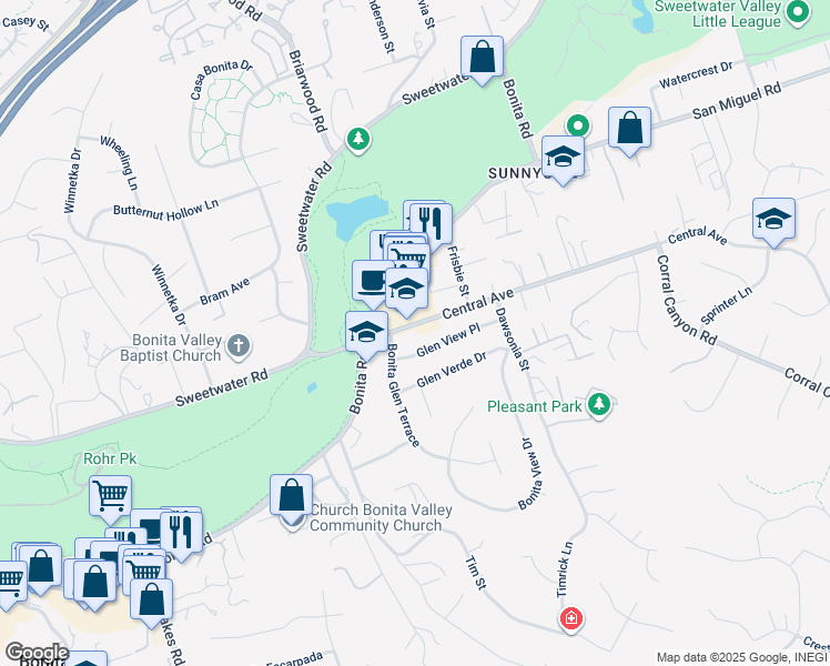 map of restaurants, bars, coffee shops, grocery stores, and more near 5064 Central Avenue in Bonita
