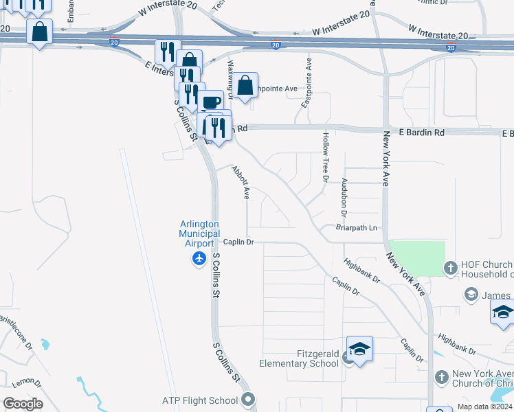 map of restaurants, bars, coffee shops, grocery stores, and more near 4806 Glen Valley Drive in Arlington
