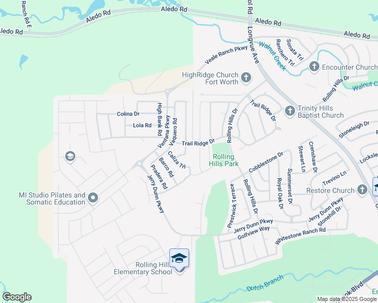map of restaurants, bars, coffee shops, grocery stores, and more near 10201 Claire Creek Road in Fort Worth