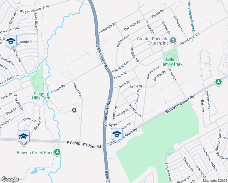 map of restaurants, bars, coffee shops, grocery stores, and more near 6326 South Lancaster Road in Dallas