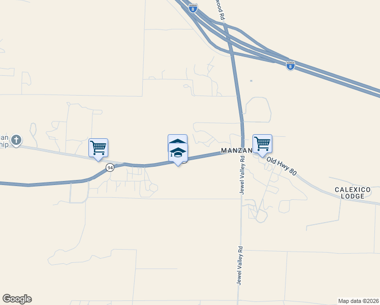 map of restaurants, bars, coffee shops, grocery stores, and more near 39664 Old Highway 80 in Boulevard