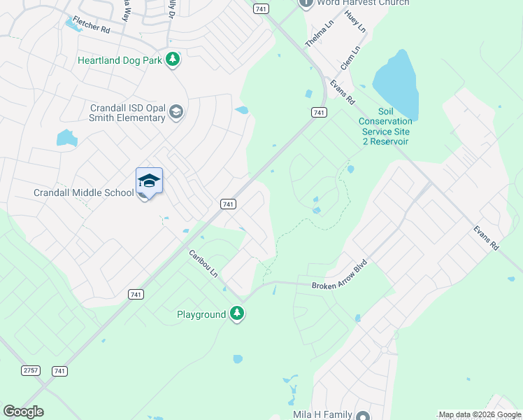 map of restaurants, bars, coffee shops, grocery stores, and more near in Crandall