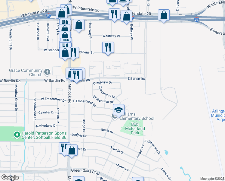 map of restaurants, bars, coffee shops, grocery stores, and more near 315 Chasemore Lane in Arlington