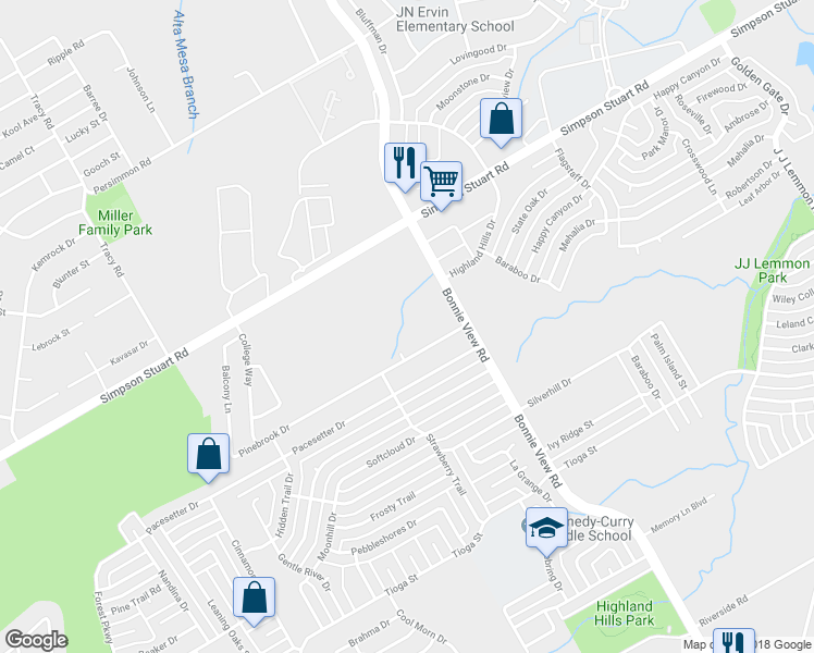 map of restaurants, bars, coffee shops, grocery stores, and more near 6255 Bonnie View Road in Dallas