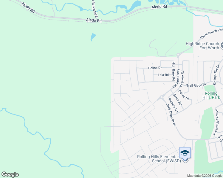map of restaurants, bars, coffee shops, grocery stores, and more near 10218 Rolling Hills Drive in Fort Worth
