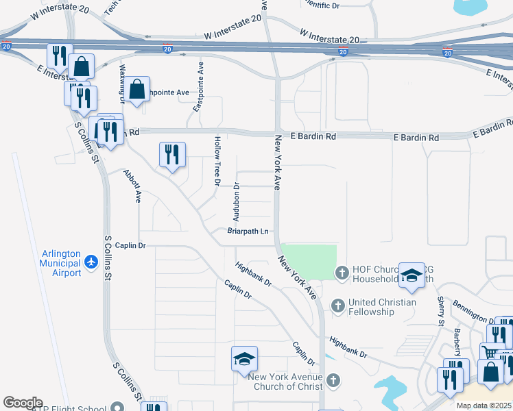 map of restaurants, bars, coffee shops, grocery stores, and more near 1704 Fieldstone Court in Arlington