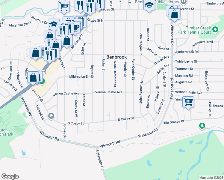 map of restaurants, bars, coffee shops, grocery stores, and more near 1204 Wade Hampton Street in Benbrook