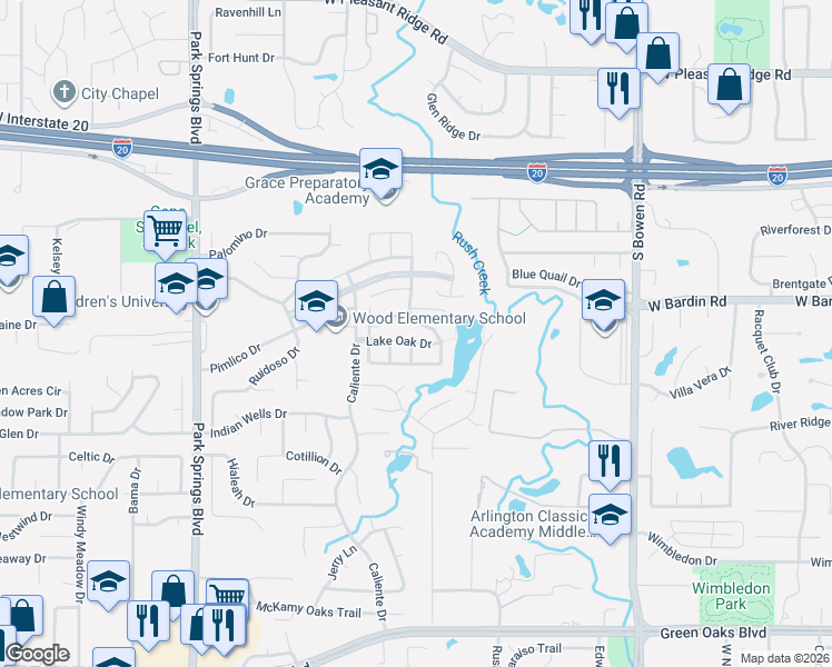 map of restaurants, bars, coffee shops, grocery stores, and more near 3018 Oak Cove Road in Arlington