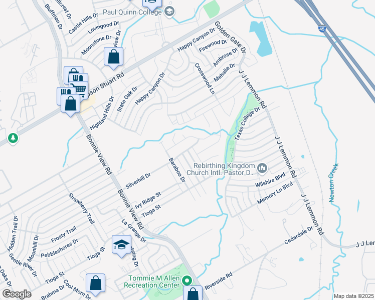 map of restaurants, bars, coffee shops, grocery stores, and more near 4199 Silverhill Drive in Dallas