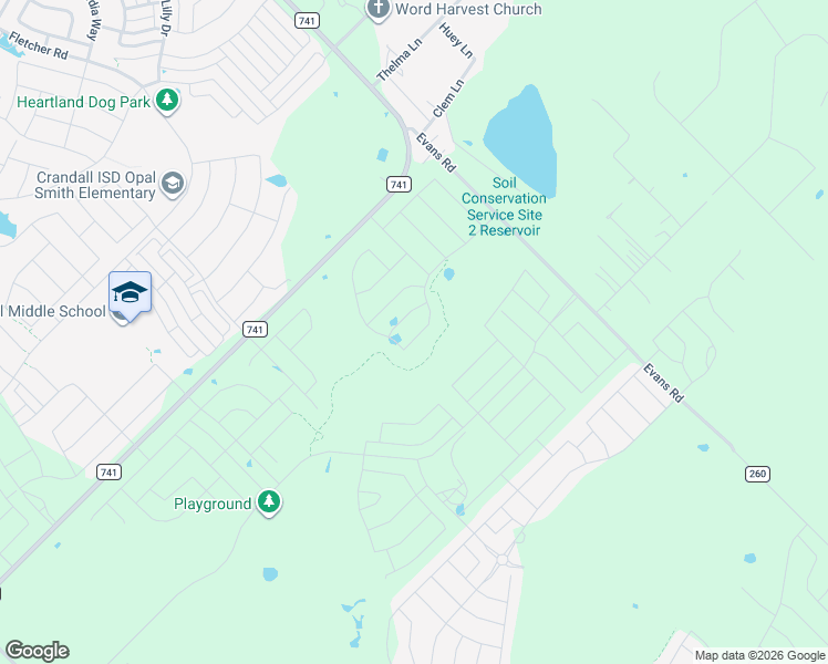 map of restaurants, bars, coffee shops, grocery stores, and more near 1226-1298 Farm to Market Road 741 in Crandall