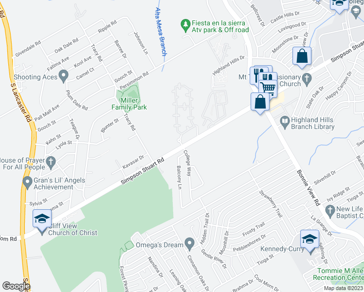 map of restaurants, bars, coffee shops, grocery stores, and more near 3132 Simpson Stuart Road in Dallas