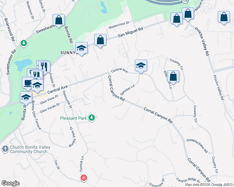 map of restaurants, bars, coffee shops, grocery stores, and more near 5540 Pony Lane in Bonita