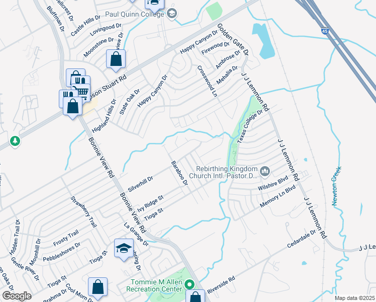map of restaurants, bars, coffee shops, grocery stores, and more near 4199 Silverhill Drive in Dallas