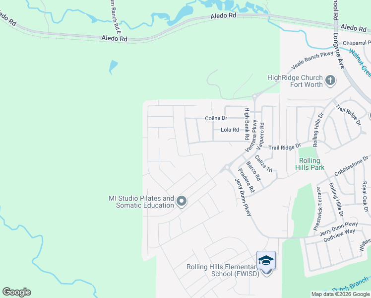 map of restaurants, bars, coffee shops, grocery stores, and more near 5536 Baker Creek Road in Fort Worth