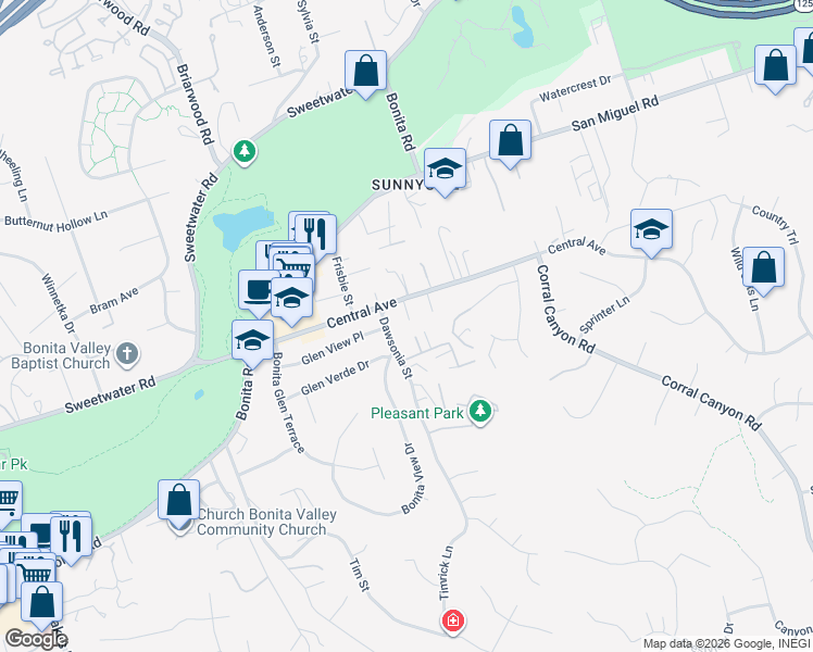 map of restaurants, bars, coffee shops, grocery stores, and more near 3630 Hazelhurst Court in Bonita