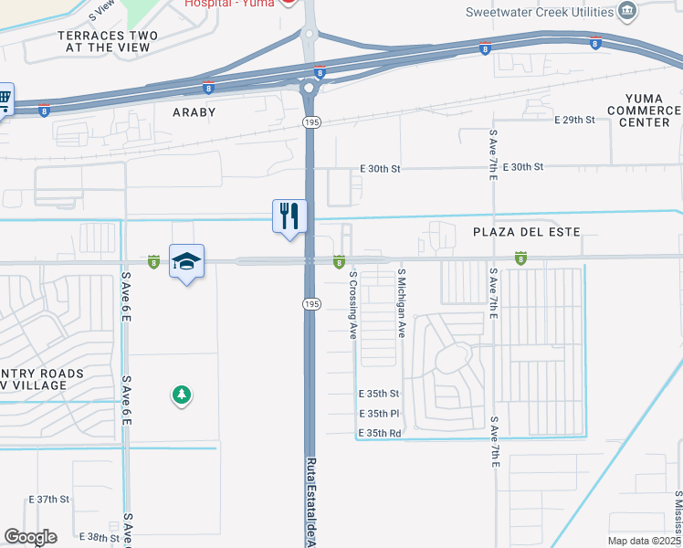 map of restaurants, bars, coffee shops, grocery stores, and more near 6513-6549 E 32nd St in Yuma