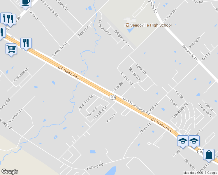 map of restaurants, bars, coffee shops, grocery stores, and more near 3006 U.S. 175 Frontage Road in Seagoville