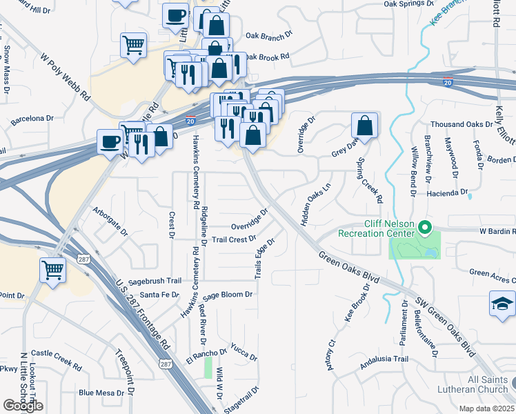 map of restaurants, bars, coffee shops, grocery stores, and more near 4804 Stage Line Drive in Arlington