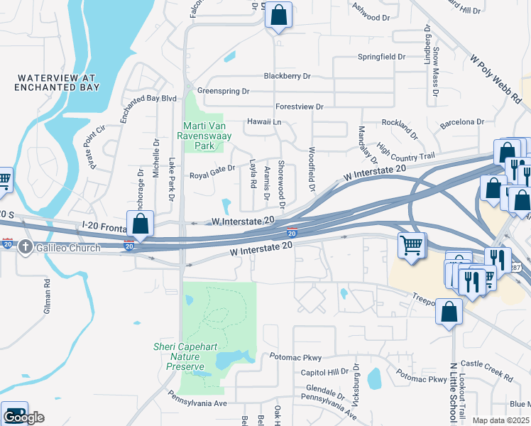 map of restaurants, bars, coffee shops, grocery stores, and more near 4725 Aramis Drive in Arlington