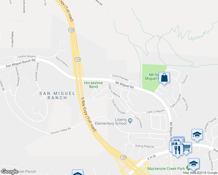 map of restaurants, bars, coffee shops, grocery stores, and more near 283 Aventura Drive in Chula Vista