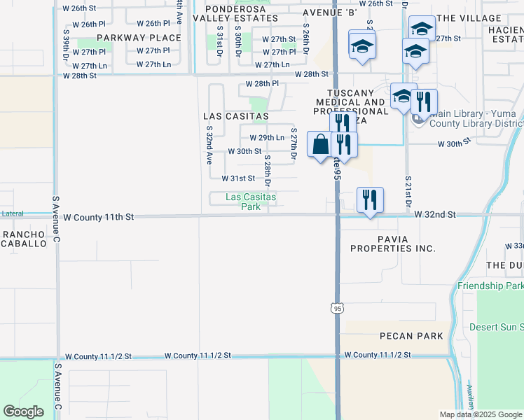 map of restaurants, bars, coffee shops, grocery stores, and more near in Yuma