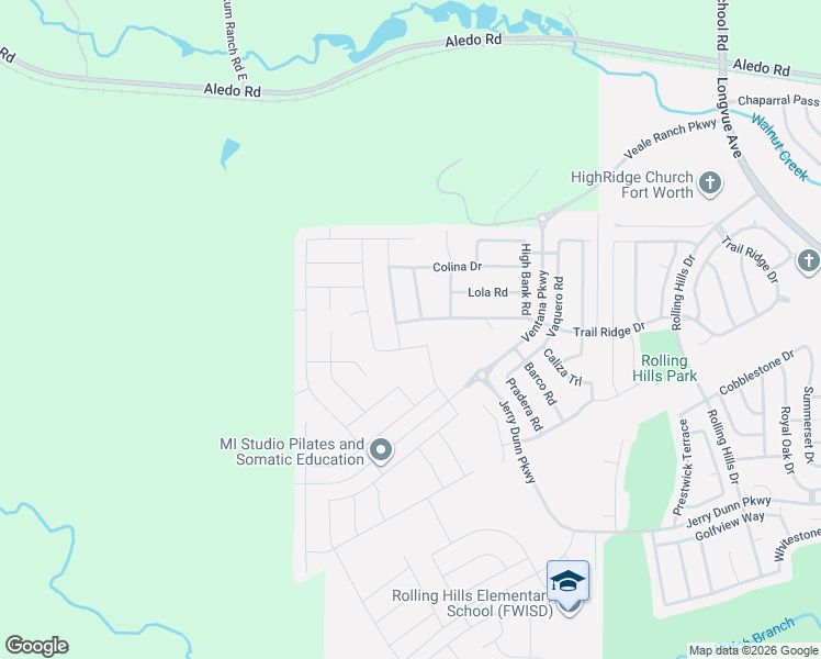 map of restaurants, bars, coffee shops, grocery stores, and more near 5536 Baker Creek Road in Fort Worth